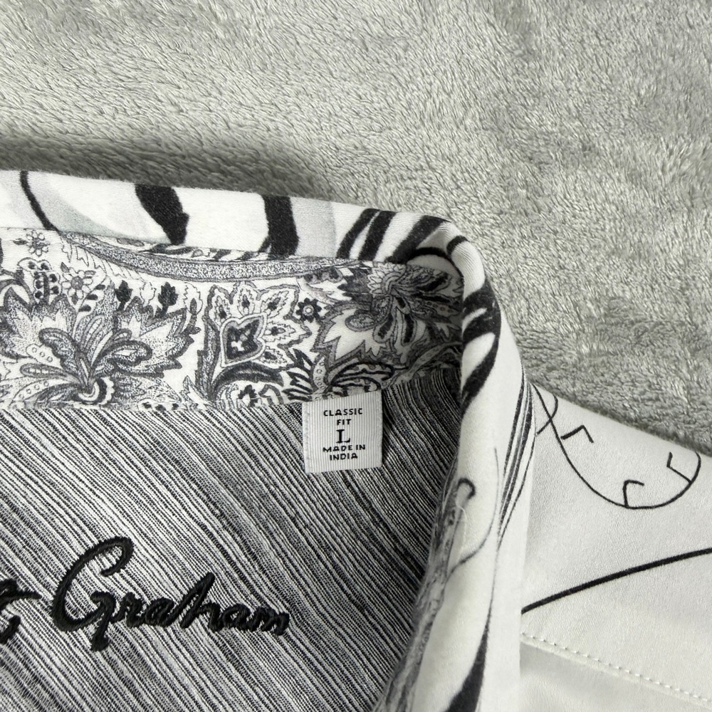 Robert Graham Mens Large Button Down Shirt Paisley White Black - Picture 3 of 9